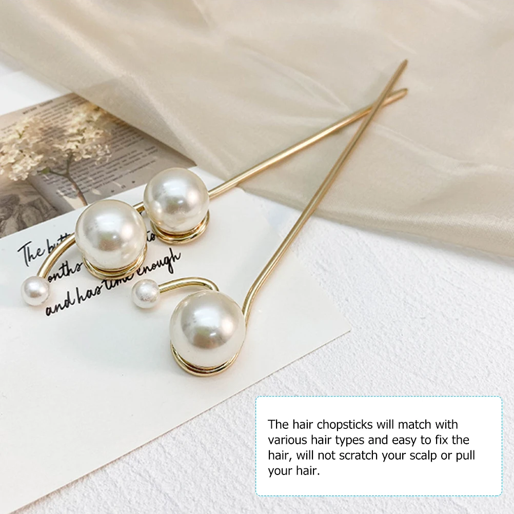 

2pcs Pearl Hairpin Accessories for Buns Japanese Style Golden Zinc Alloy Clips Elegant Design Hair Decorations