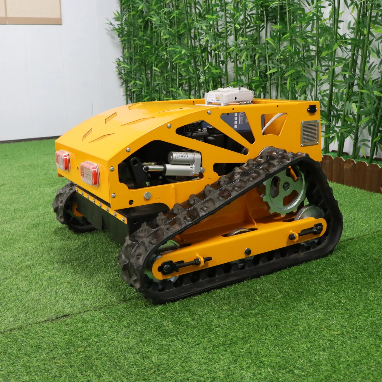 

Customized remote-controlled lawn mower for hillside farms can be equipped with various accessories
