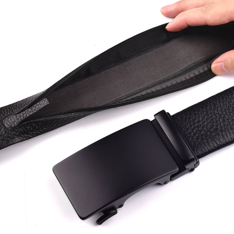 Genuine Leather Men\'s Zipper Cash Anti-theft Belt Travel Hidden Money Strap Wallet Waist Pack Women Outdoor Secret Hiding Belts