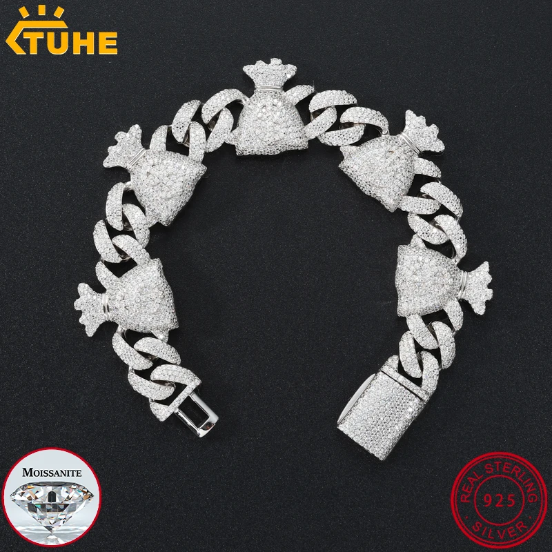 

TUHE Unisex Luxury Fortune Bag Bracelet 925 Sterling Silver Bracelet For Men Women moissanite Chains Hip Hop Jewelry Gift