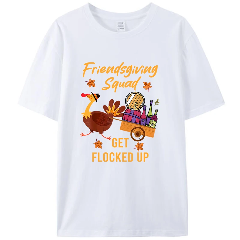 

Friendsgiving Squad Get Flocked Up Thanksgiving Men's T-Shirt Funny Graphic Casual Tee Shirts Short Sleeve Tops Novelty Gifts