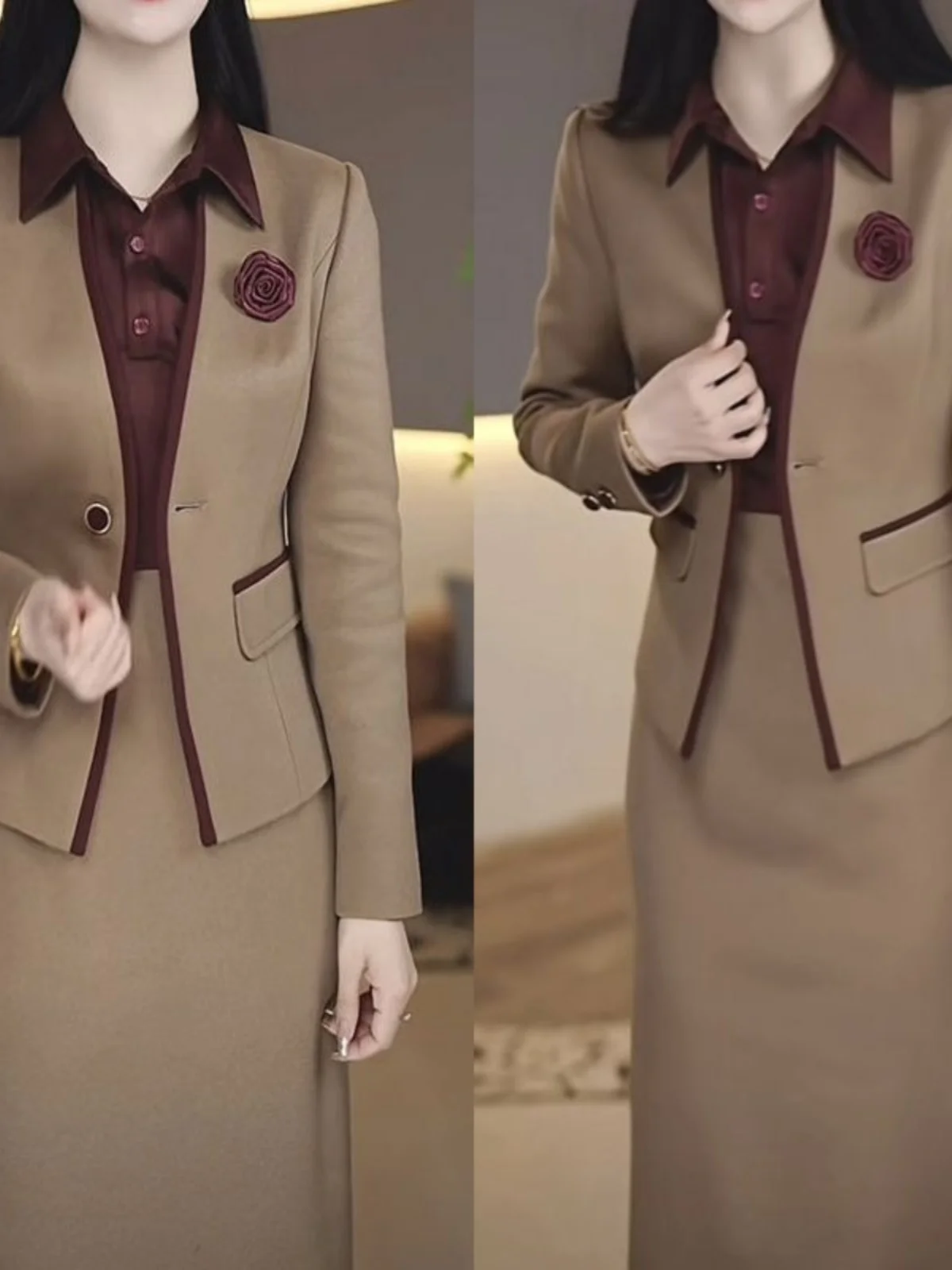 Abito da donna alla moda Primavera e autunno Nuova giacca da abito versione coreana Set da due pezzi da donna elegante