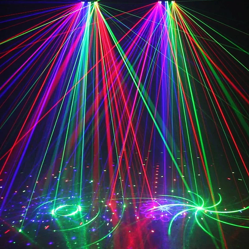 Lampu Panggung Laser RGBW 27-Beam, Lampu Disko Strobe Efek UV, DMX Remote, Lampu Klub Laser untuk Acara Pernikahan, Pertunjukan, Konser