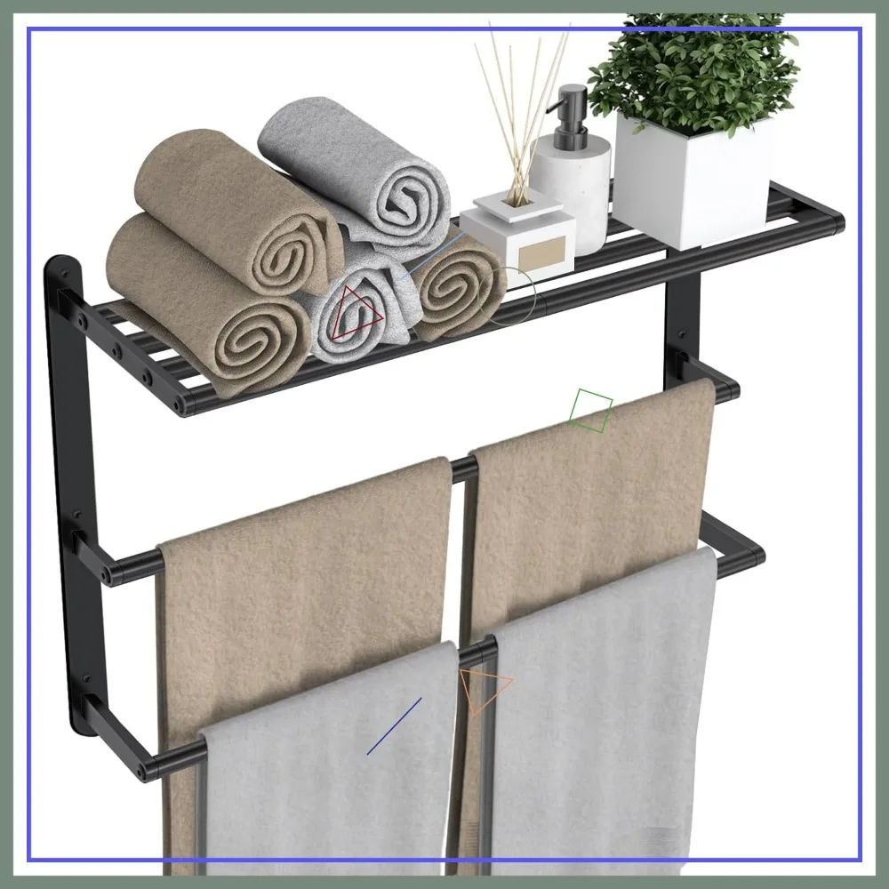 

24-Inch Black Towel Rack with Double Bar, 3-Tier Stainless Steel Storage for Bathroom, RV, and Camping Decor