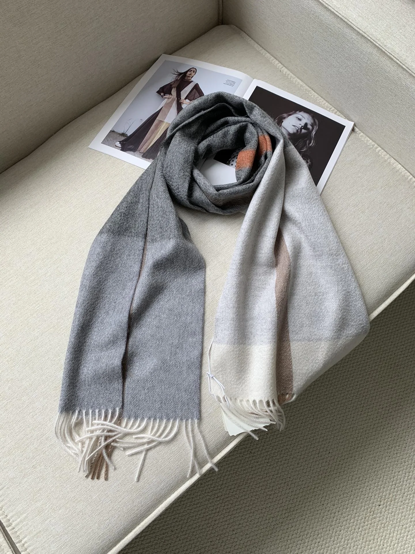 Autumn Winter Women Cashmere Scarf Logo Embroidery Contrast Color Plaid Tassel Spliced All-match Warm Female Shawl