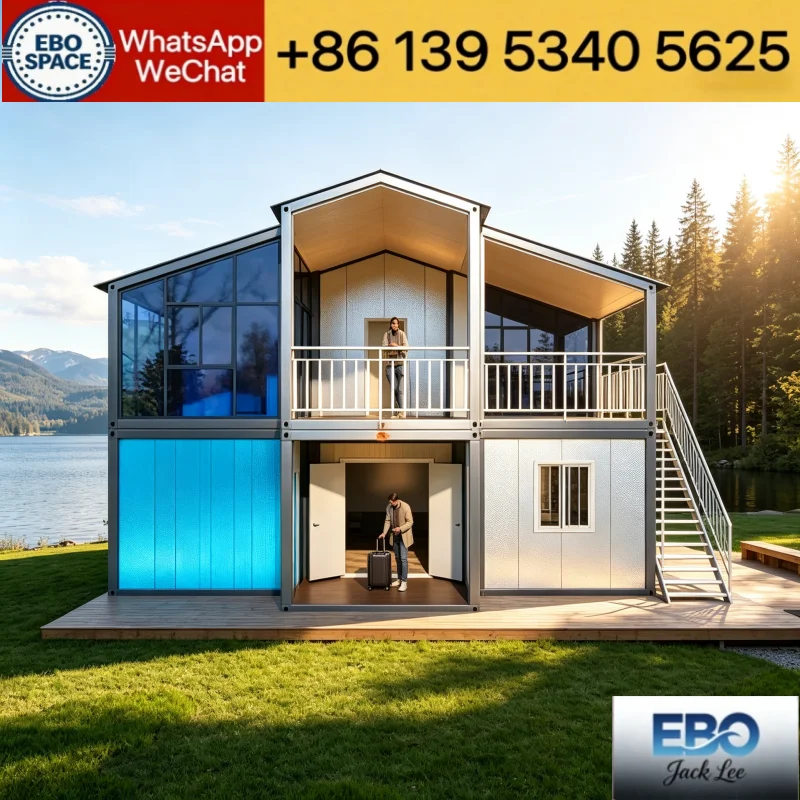40ft Double Wings Expandable Container Home Prefabricated Modular House 2 Living Rooms Hotel Resort Accommodation
