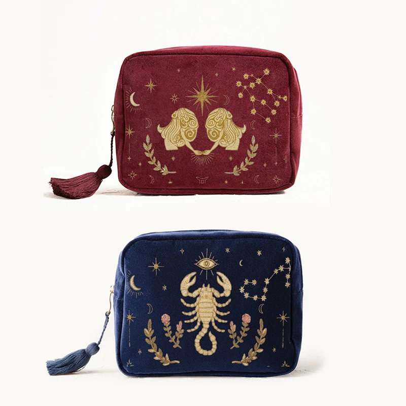 

Женская квадратная косметичка из вельвета с принтом созвездий для хранения косметики