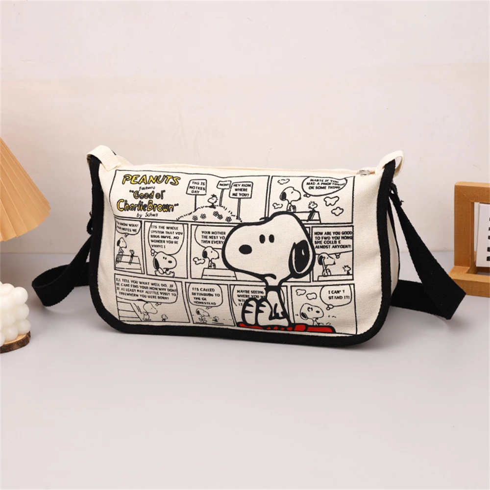 MINISO Disney Serie Cartoon Canvas Bag Large Capacity Handbag Snoopy Shoulder Bag Women Crossbody Bag Adjustable Shoulder Straps