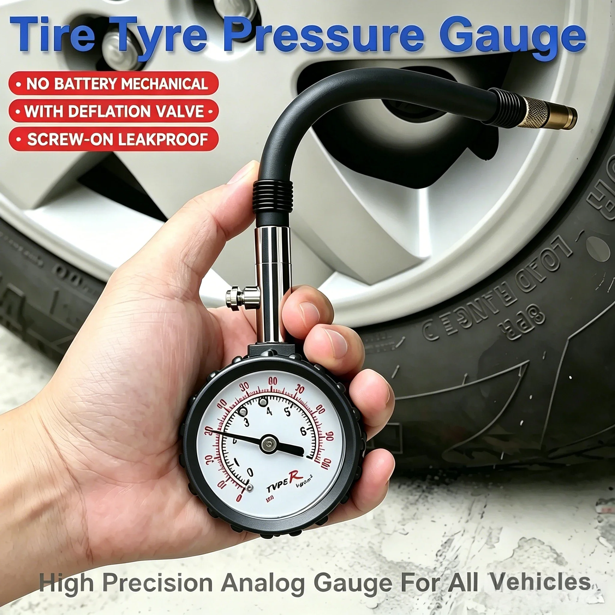 

Car Tire Tyre Pressure Gauge Analog Dial High Precision Screw Valve Deflation Button No Battery Easy Read Air Tool For Car Truck