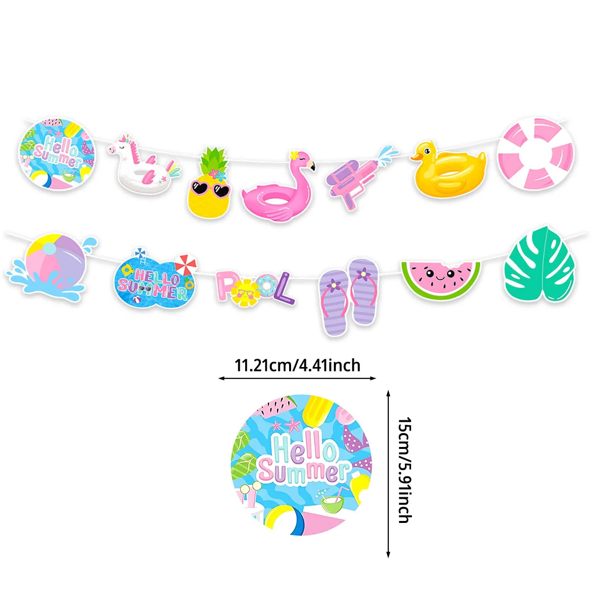 Hello Summer Paper Banner Flamingo Pineapple Watermelon Hanging Sign Birthday Luau Photo Swimming Themed Party Decor Supplies