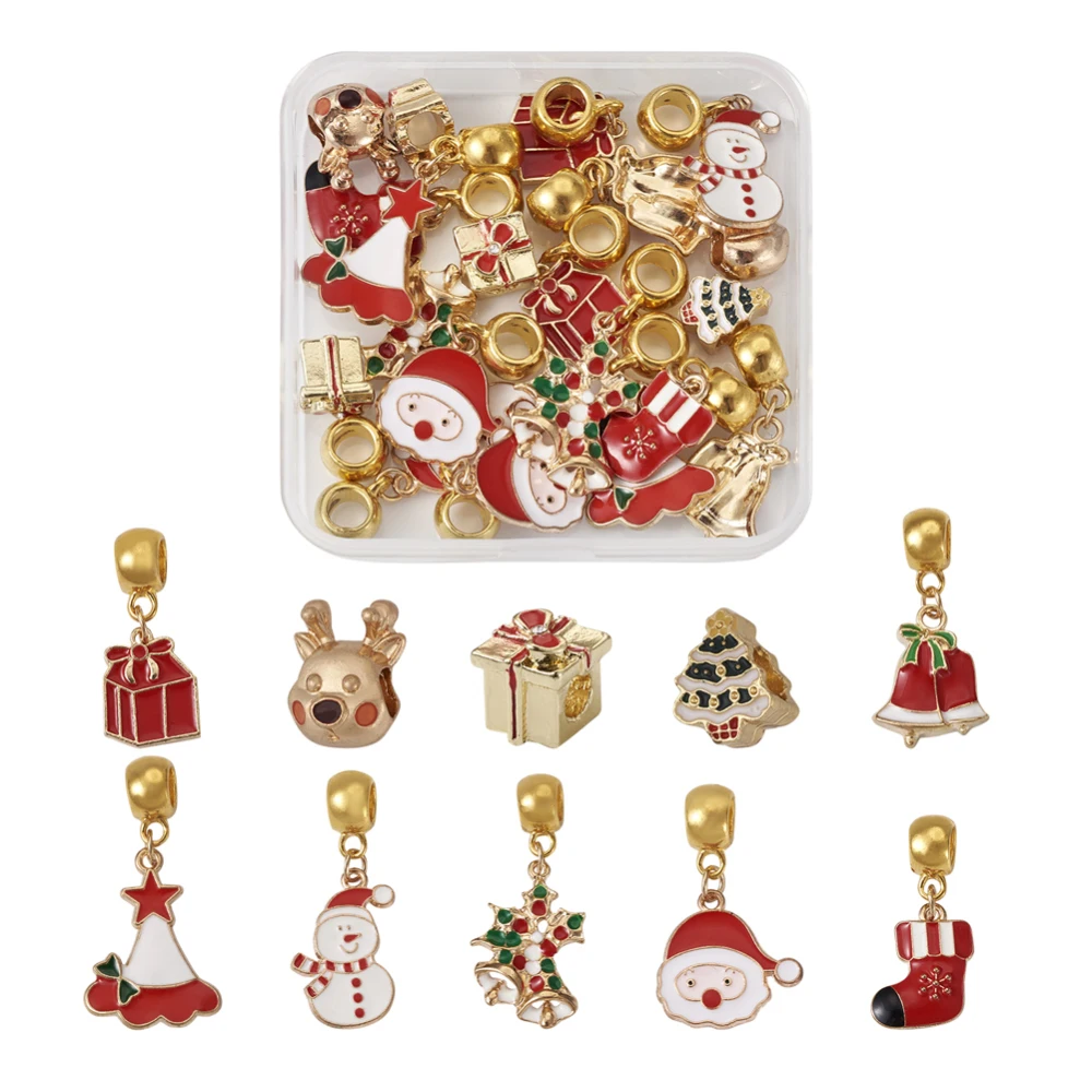 

20Pcs Christmas Beads Charms Snowman Bell Santa Claus Alloy Enamel Pendants Oil Drip Spacer Beads For Bracelet Jewelry Making