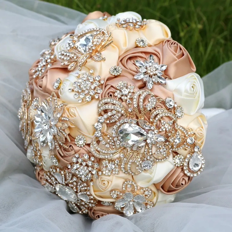 European  American Ribbon Wedding Simulation Flower Bride Bouquet Wedding Rhinestone Handheld Bouquet Amazon Cross-border