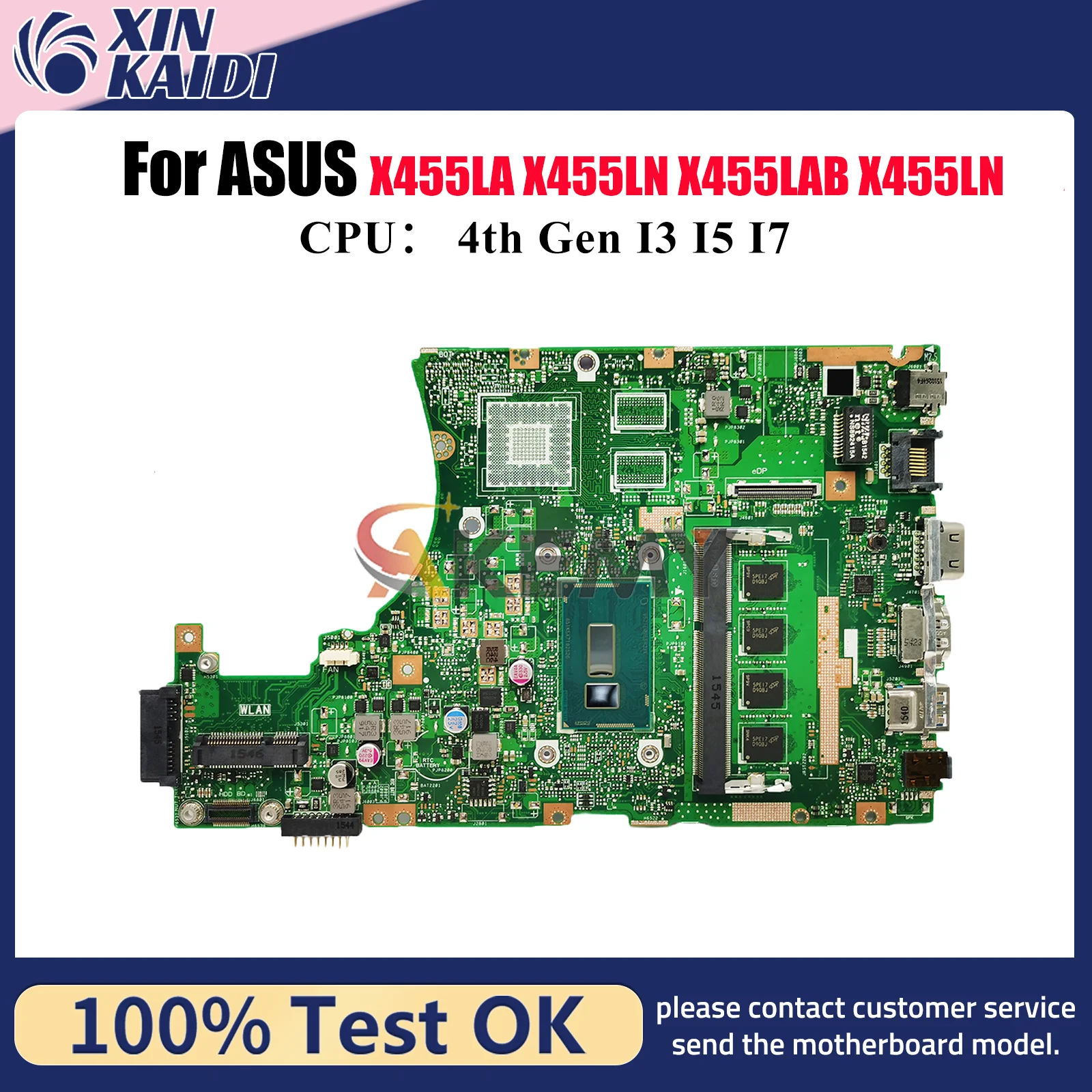 

X455LA Laptop Motherboard For ASUS X455LNB X455LN X455L A455L W491L DX882L K455L X455LAB W419L Mainboard With I3 I5 I7 CPU stk