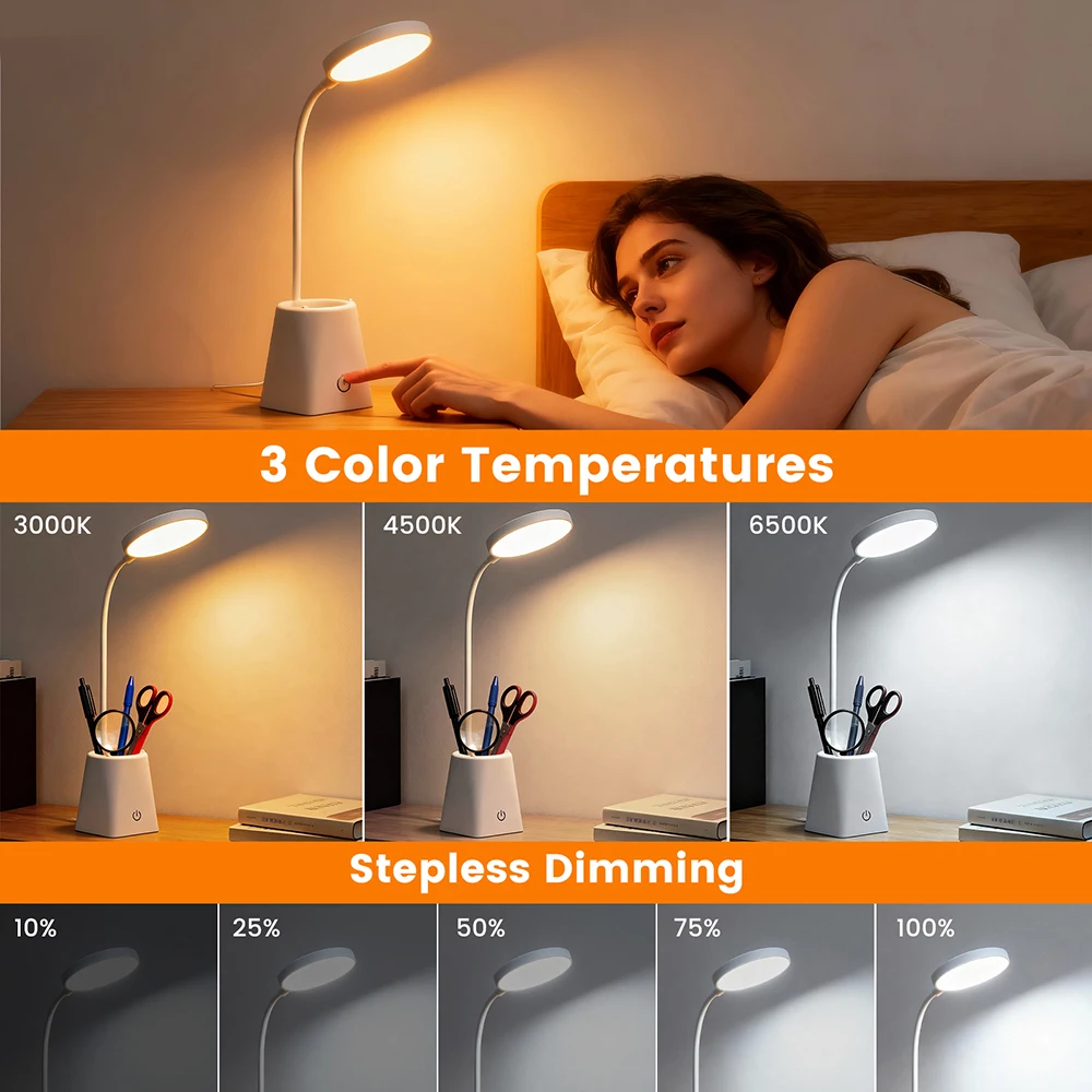 USB 5 فولت LED لمبة مكتب عنبر غرفة نوم السرير حماية العين اللمس عكس الضوء 3000 كيلو 4000 كيلو 6000 كيلو طالب جامعي أضواء الليل #2