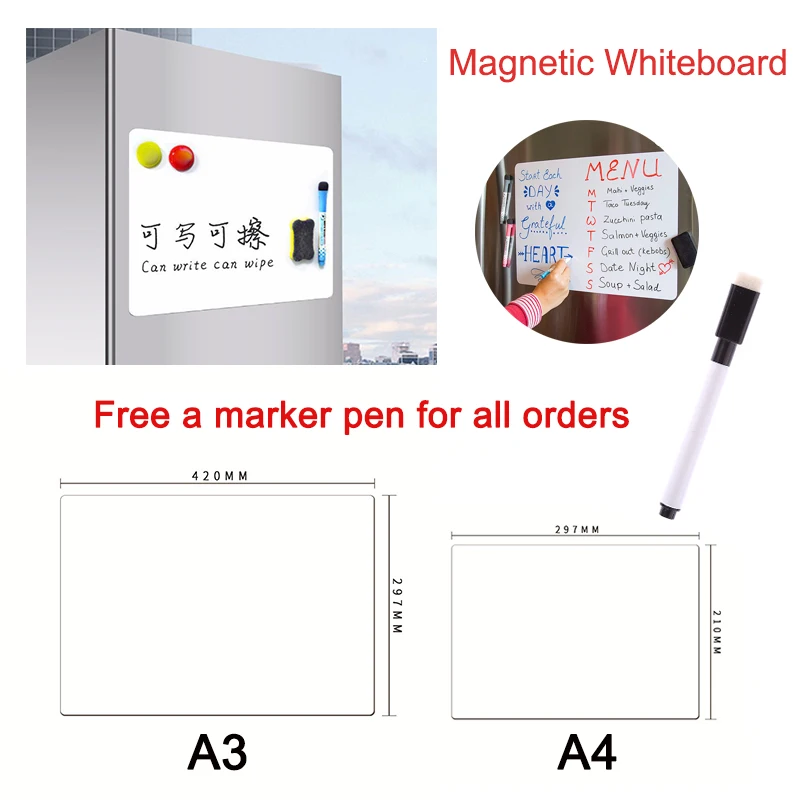 A3 A4 Size Magnetic Whiteboard Dry Erase White Boards Soft Home Office Kitchen Flexible Pad Fridge Stickers Memo Message Board