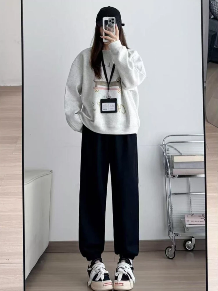 Women Fleece Lined Joggers High Waist Loose Harem Sweatpants Warm Cuffed Casual Trousers Autumn Winter