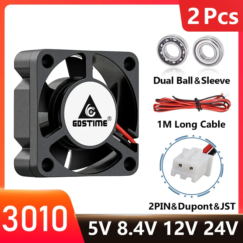 

2 шт. Gdstime 30 мм x 30 мм x 10 мм 5 в 12 В 24 В 3010 двойной шариковый мини-вентилятор 3 см 2PIN DC бесщеточный кулер для 3D принтера радиатор охлаждающий вентилятор