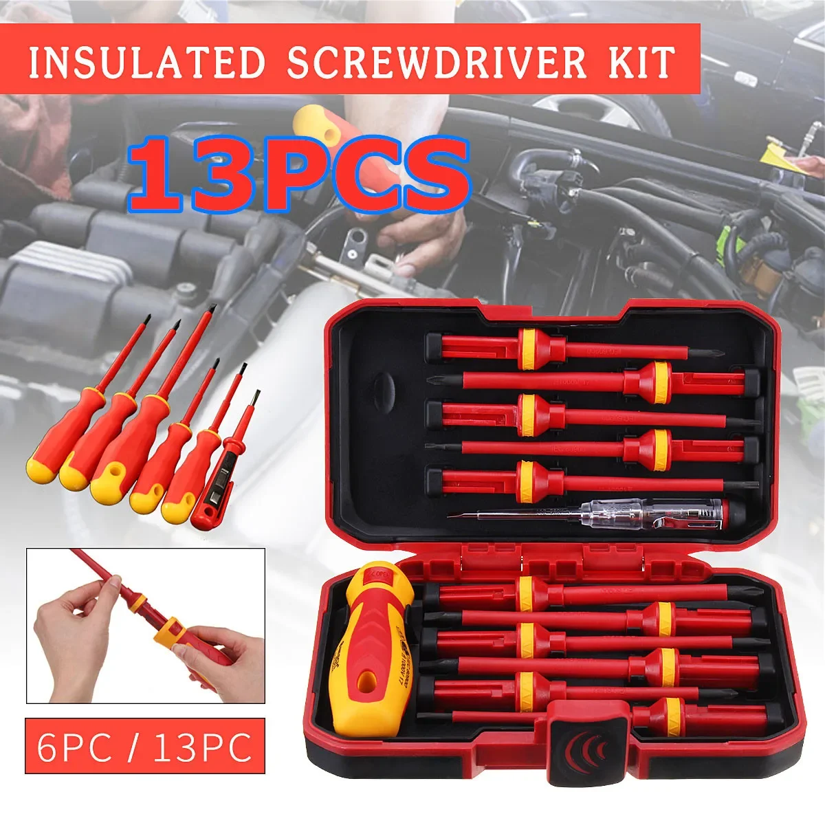 

13pcs Pro Electricians Insulated Electrical Hand Screwdriver Set Kit
