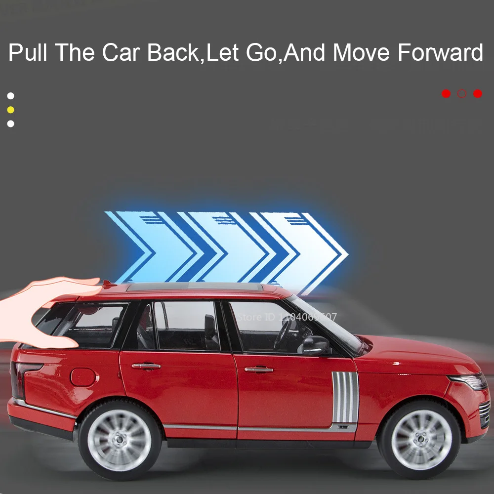 Modelo de carro escala 1:18 Land Range Rover 50th brinquedos liga fundida som luz 6 portas abertas puxar para trás veículos de simulação presentes para crianças