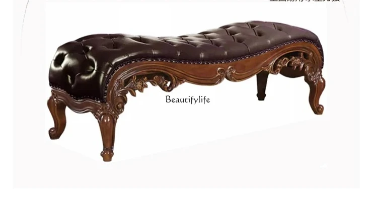 

American Genuine Leather Retro Solid Wood Bench Cloakroom Stool