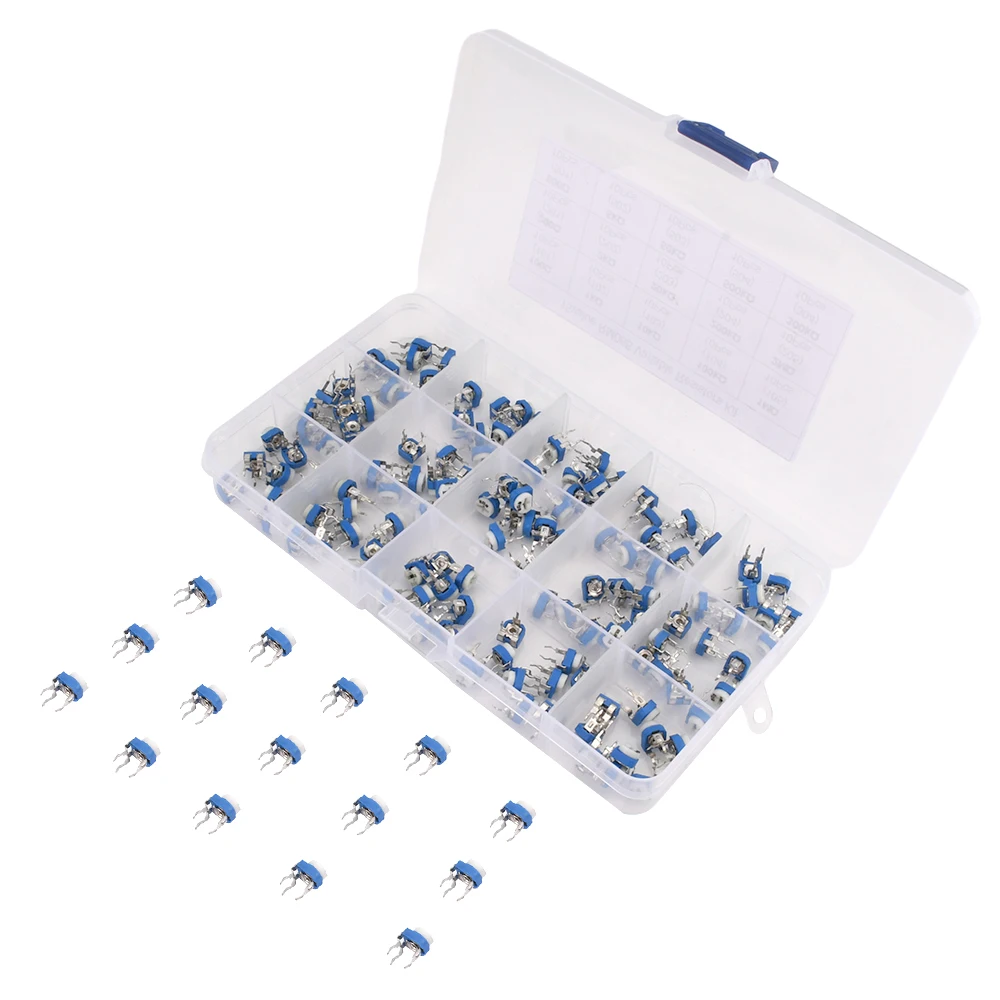 150PCS/LOT RM065 Carbon Film Horizontal Trimmer Potentiometer Variable Resistor Kit 15 Values 500 Ohm -1M Ohm