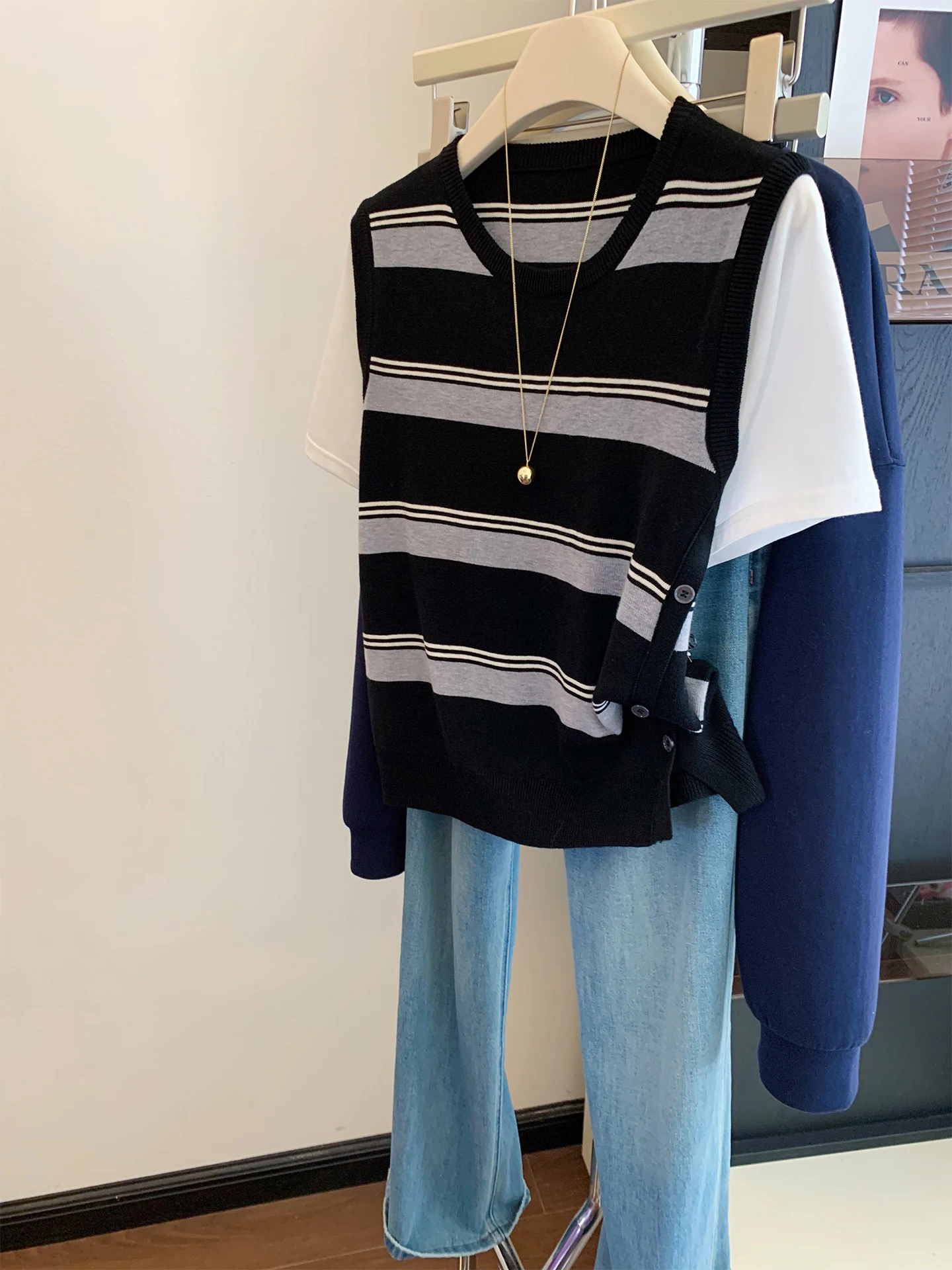 

Bla round Ne Overhead Color Blo ort Sve Knitted Top Women's Korean Sle Early Autumn Casual Loose Fit Knitwear