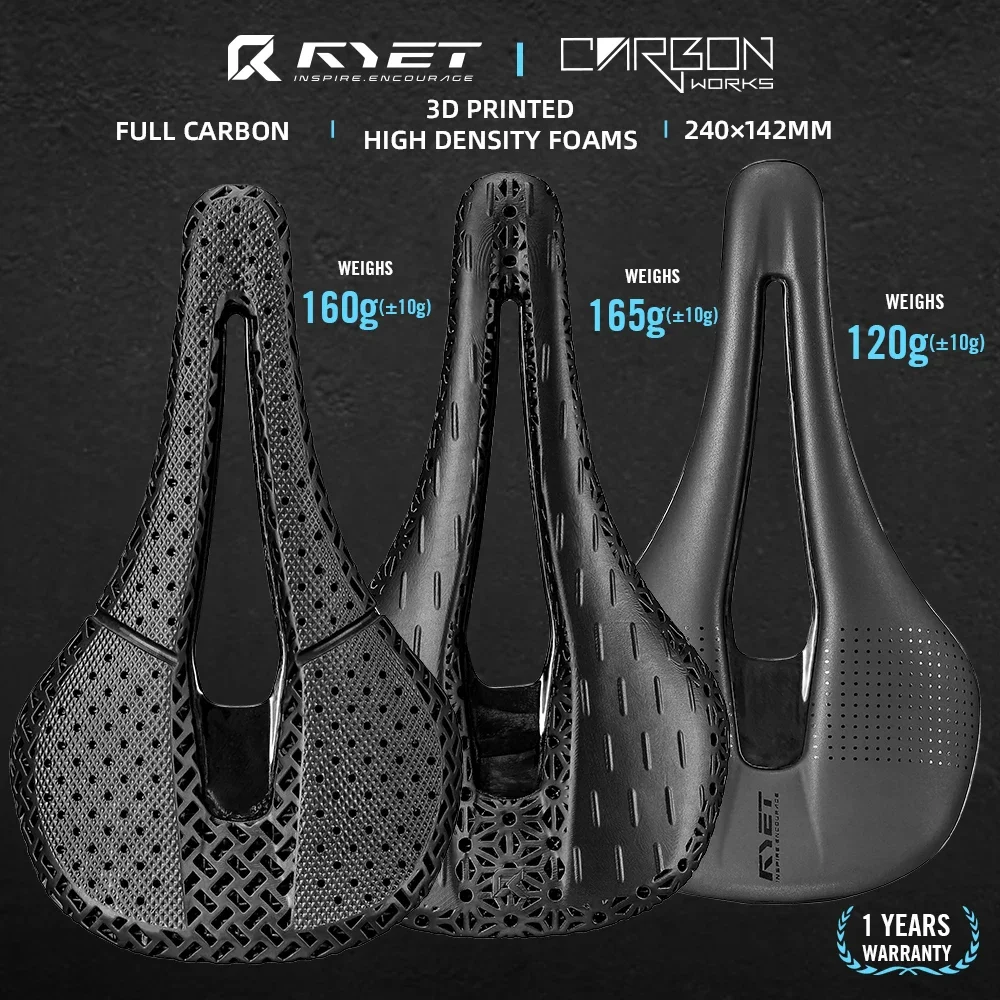 

RYET 3D Printed Full Carbon Bicycle Saddle 240mm *142mm 7*9mm Bike EVA Saddle for MTB Gravel Road Bike Seat Bicycle Parts