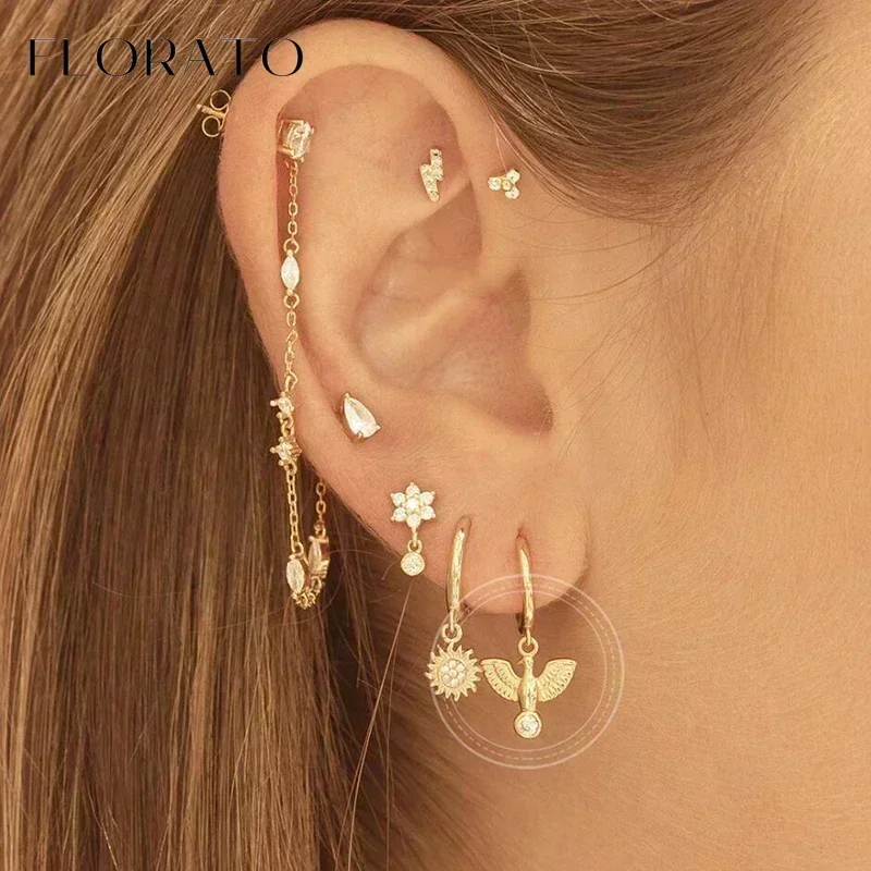 925 Sterling Silver ear needles Animal Butterfly/Elephant/Shell Pendant Hoop Earrings  For Women Fashion Jewelry Accessories