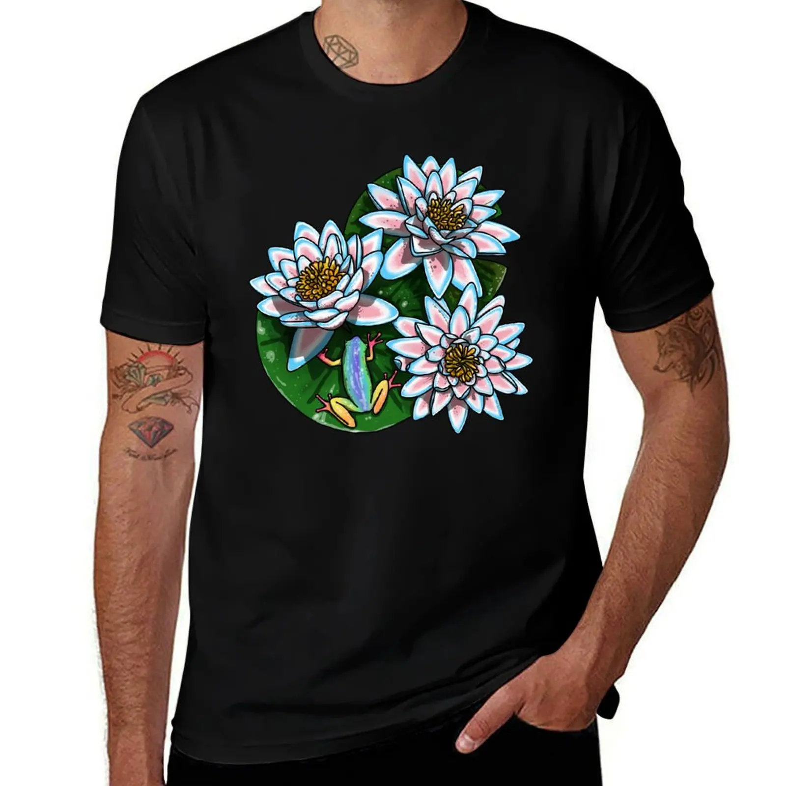 

Trans Waterlilies With A Rainbow Frog T-Shirt blanks customizeds Clothing graphic tee shirt T-shirt men