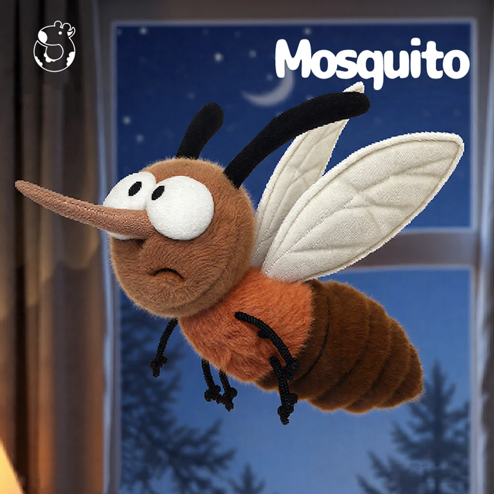 Peluche zanzara estiva da 25 cm Simpatico insetto farcito con faccia arrabbiata Decorazione della stanza della bambola soffice Regalo di compleanno per bambini