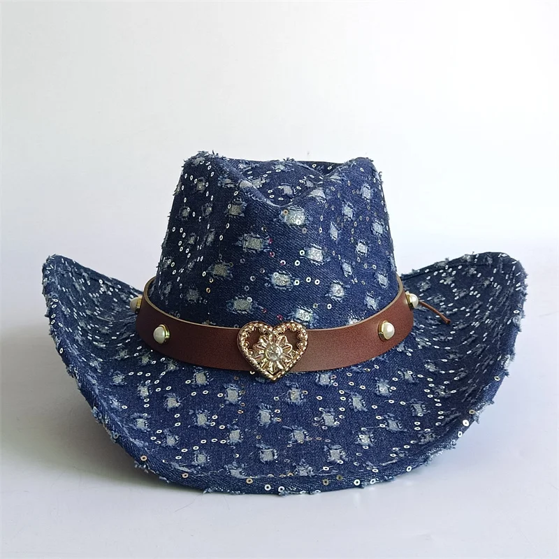New 2025 ethnic style cowboy hat tassel cowboy series fashionable unisex jazz with heart-shaped decoration western cowboy hat