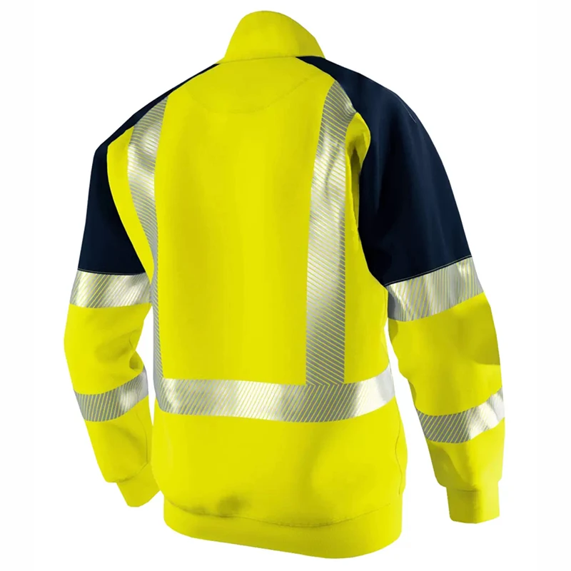 Men Hi Vis Viz Safety Security Pullover Hoodie High Visibility Workwear Two Tone Reflective Sweatshirt Jacket