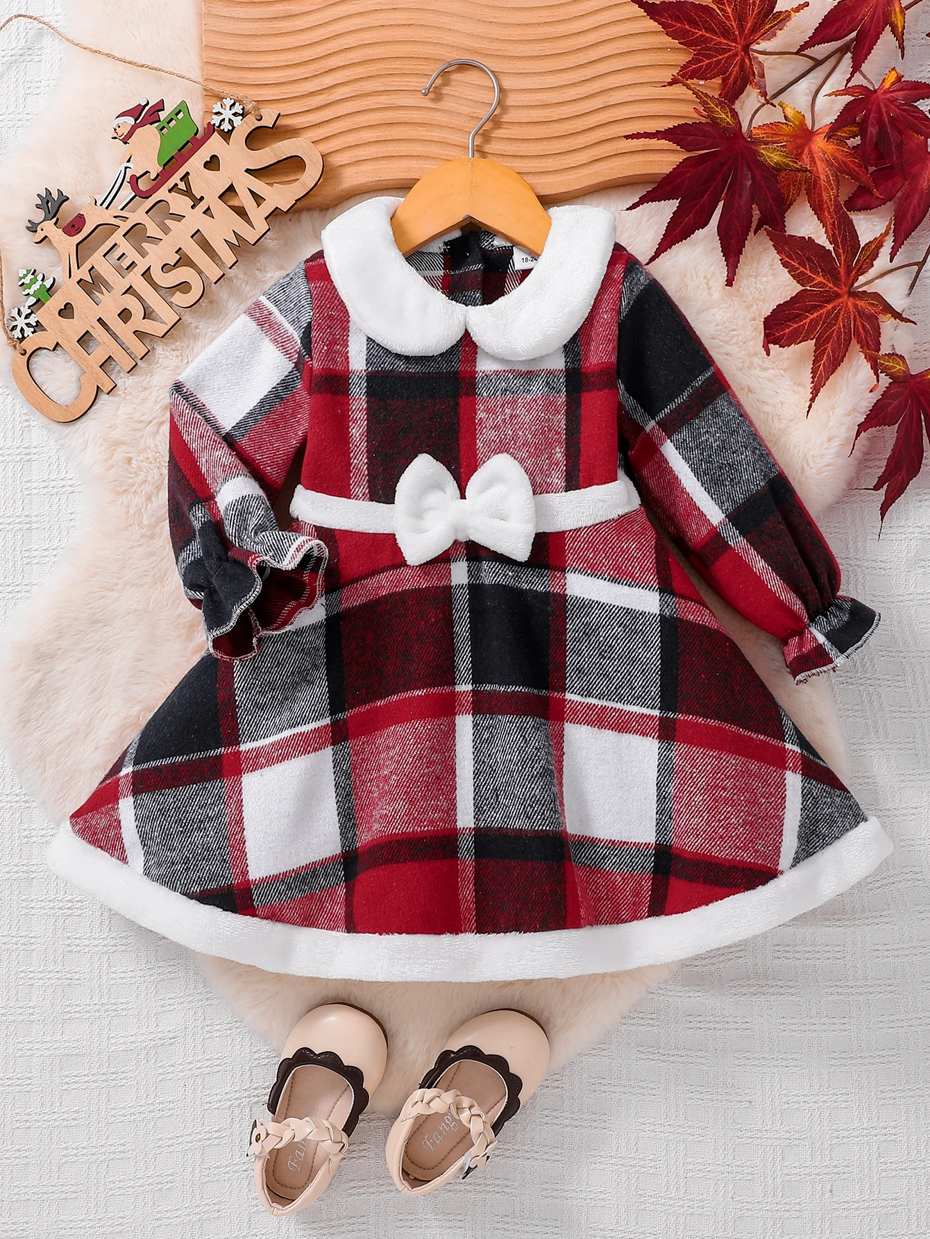 

Клетчатое платье для девочек с рюшами на рукавах и воротником, кукольный стиль, осенне-зимняя мода для детей