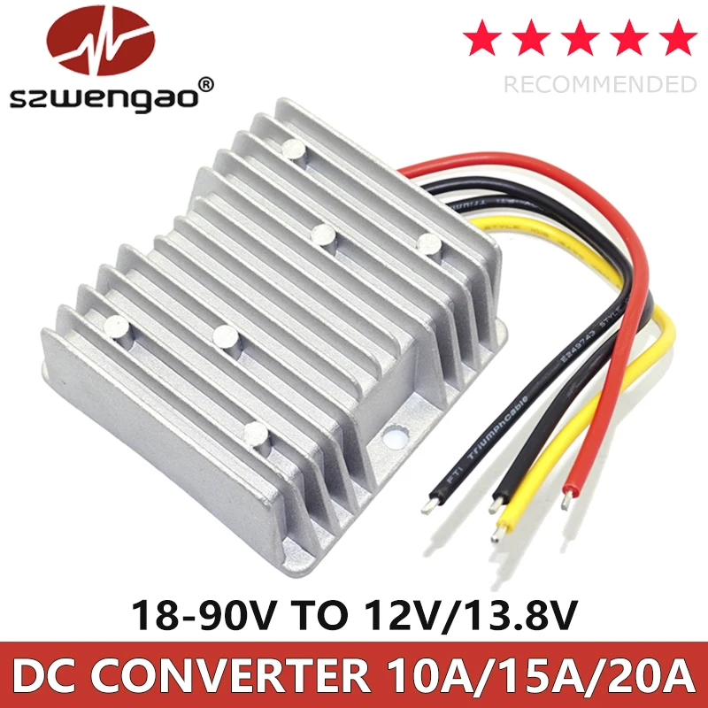 szwengao 72V 60V 48V 36V 24V to 12V/13.8V 10A 15A 20A Step-down DC DC Converter Regulator 18-90Vin Buck Voltage Reducer for Cars