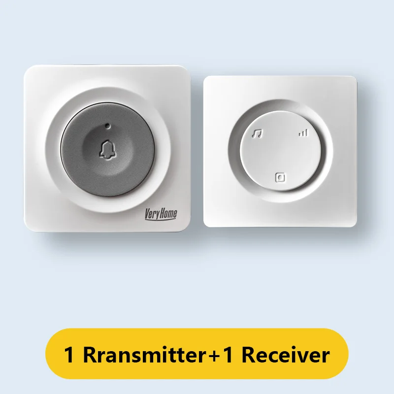 VERYHOME draadloze deurbel met grote knop, bereik van 500 meter, IP44 waterdicht, LED-nachtlampje, luide bel, nieuwe chip, huisbeveiliging