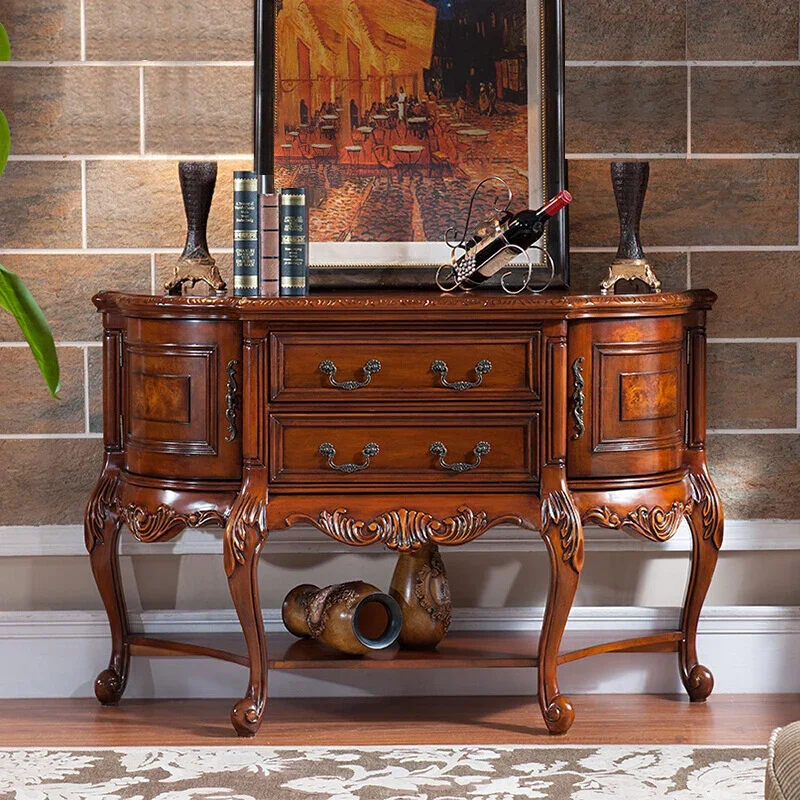 

American-Style Entrance Cabinet Living Room Solid Wood Console Shelf Partition Curio Cabinet Entrance Hall Drawer Console Tables