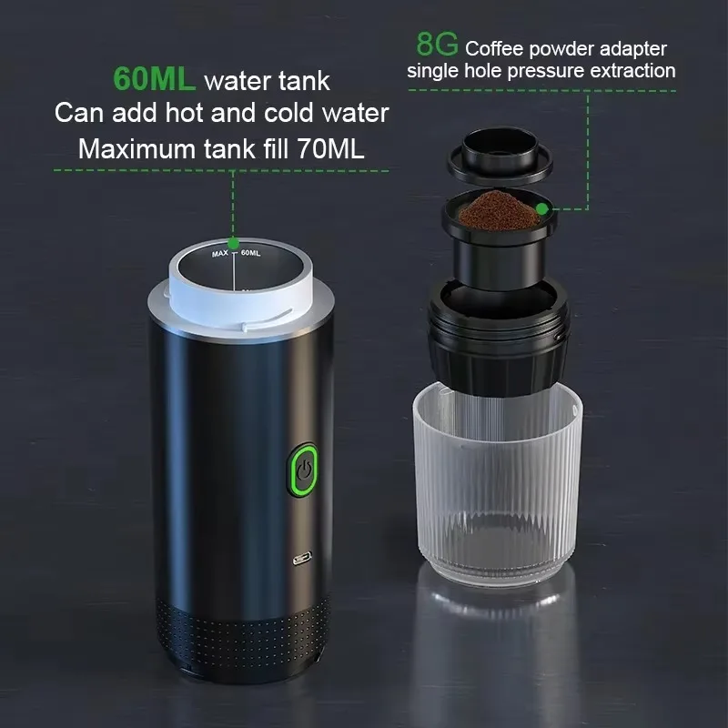 2-in-1 Portable Italian Espresso Machine Espresso Coffee Maker Wireless Portable Espresso Coffee Machine for Car Home and Travel image 2