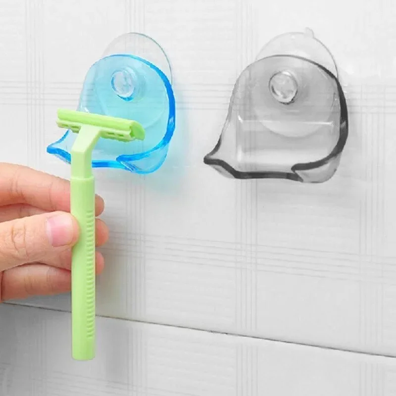 1/2pcs Plastic Shaver Hanging Rack Clear Storage Shelf Bathroom Product Razor Holder Suction Cup Shelf Organizer