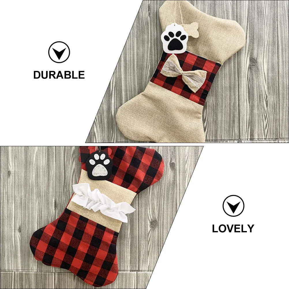 

2Pcs Christmas Hanging Gift Bag Bone-Shape Cloth Pouch for Children Party Favors Stocking Stuffer Xmas Candy Sweets Storage Xmas