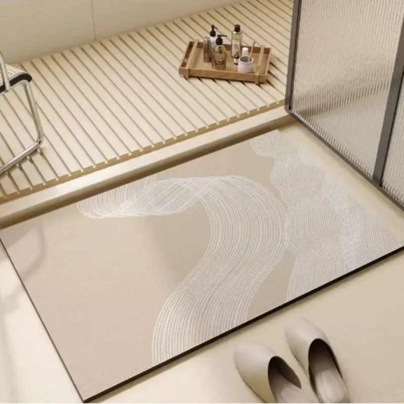 

VIKAMA Minimalist Striped Bathroom Carpet, Water Absorbing, Anti slip, Quick drying Foot Mat, Toilet Entrance Floor Mat