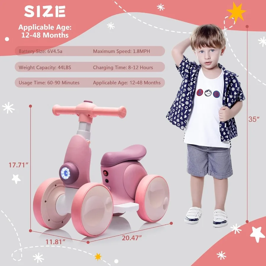 Bicicleta de equilibrio eléctrica para bebés de 6 V con máquina de burbujas Bicicleta de equilibrio para niños pequeños 4 en 1 con control remoto para niños de 1 año Niñas Bicicleta de burbujas Rid