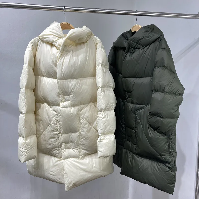 New Winter Fashion European Women Down Coat Hooded Belt Mid length White Duck Down Warm Women Coat Soft Women Down Coat