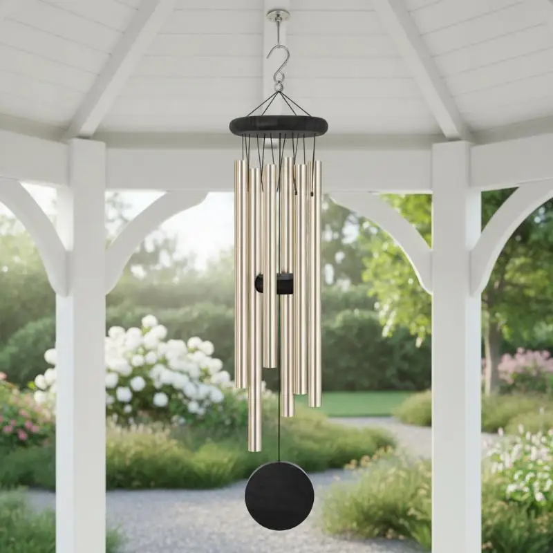 Wind Chime Red Wood Octagonal Hang Tag 6 Sturdy Aluminum Tubes for Balcony Patio Yard Hanging Ornament