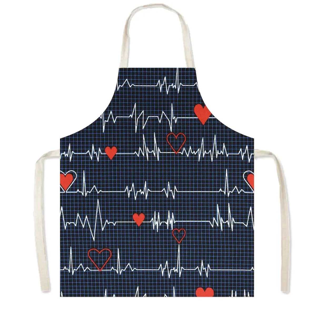 Funny Doctor Uniform Print Kitchen Apron ECG Nurse Pinafore Women Men Household Cleaning Tools Waiter Chef Cooking Aprons