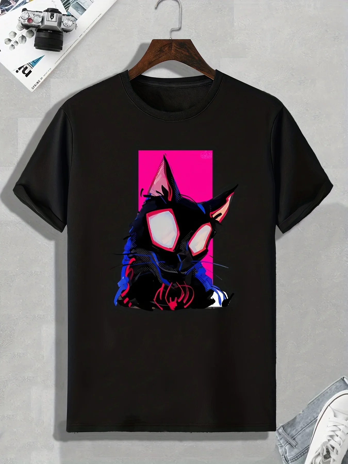 Anime Spider Cat Pattern Print Women's Graphic Design Crew Neck T-shirt Casual Comfy Tees For Summer Women's Clothing Tops