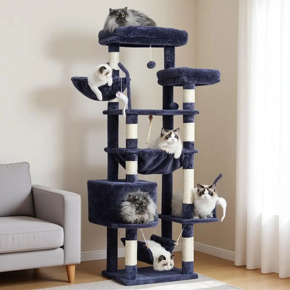 

Cat Tree with 2 Big Platforms, 2 Baskets, Condo and Toys, 63 Cat Scratching Posts for Indoor Cats, Smoky Gray