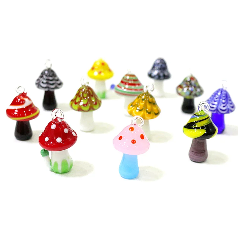 2Pcs New Cute Mushroom Charms Glass Pendants for Necklace Bracelet Earring Diy Jewelry Making Accessories Easter Decor Supplies