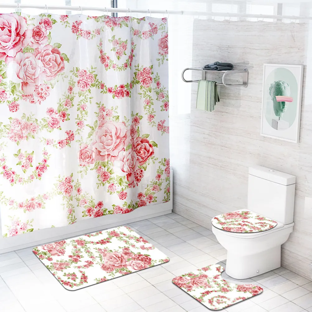

3 Pcs Toilet Lid Cover and Mat Floor Mats for Bathroom Rug Rugs Bathrooms Covers