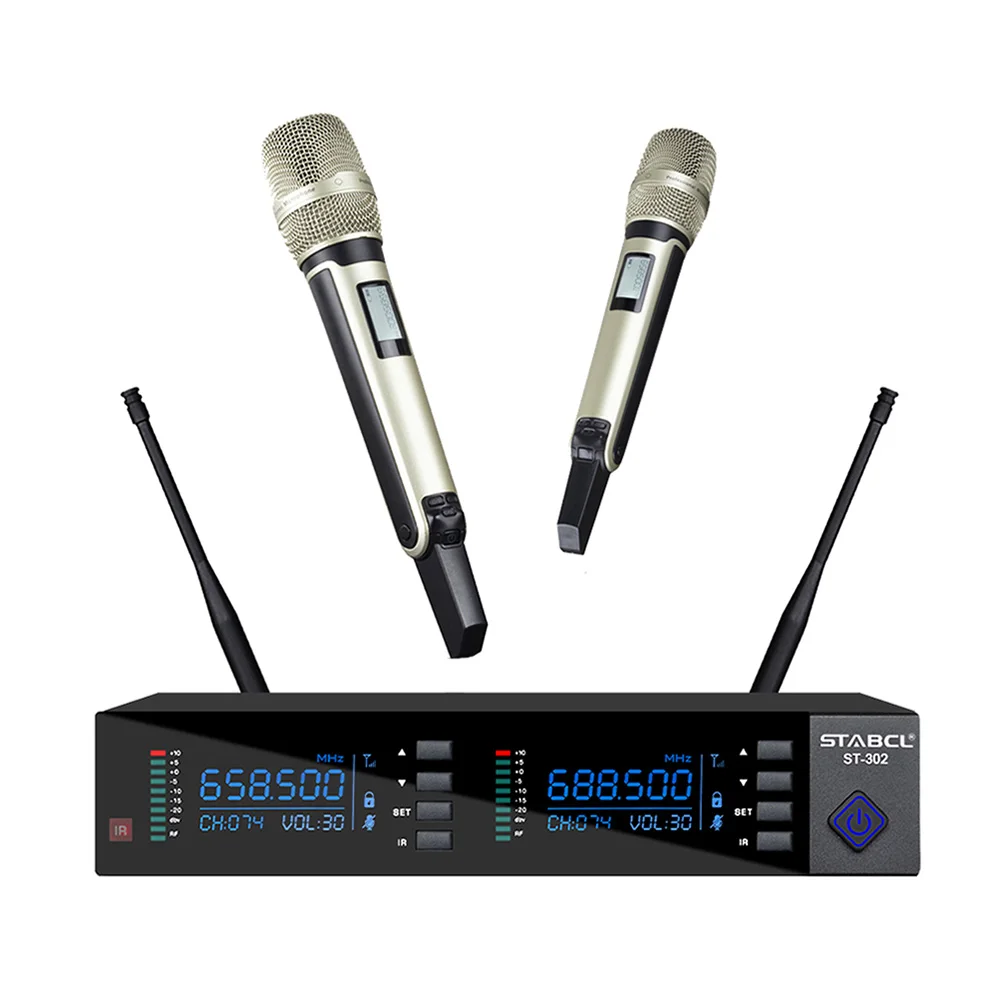 

ST-302 Professional 2-Channel UHF Wireless Microphone dynamic microphone profesional for Church and KTV Use