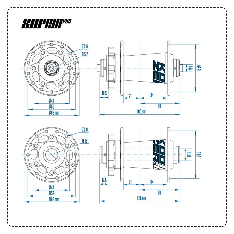 Koozer XM490pro Front MTB Bicycle Hub Noisy Cube 5x100mm QR 9x100mm TA 15x100mm THRU 24 28 32 36 Holes 6 Pawl Bike Parts Hubs